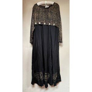 Red's Threads Womens Scoop Neck Black Brown Long Sleeve Maxi Dress Large Rayon